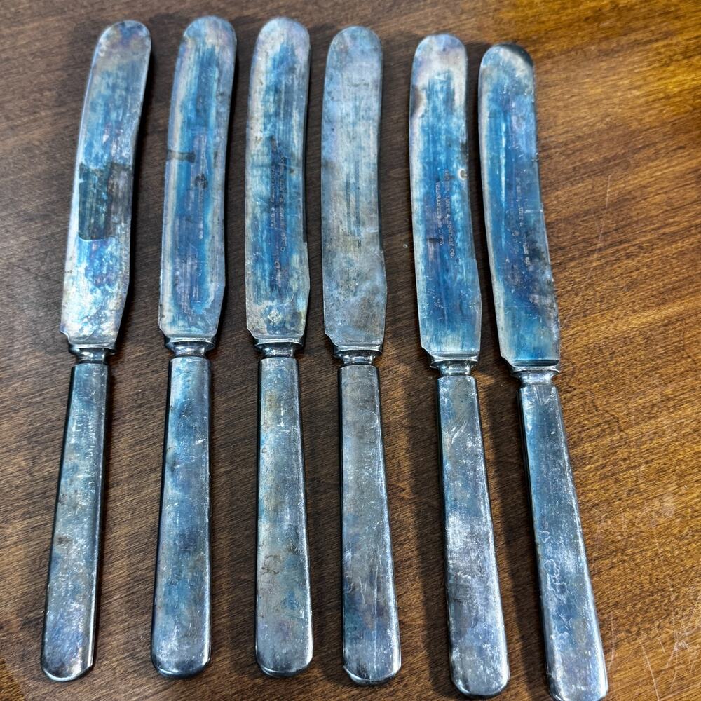 Vintage Wm Rogers Lunt Bowden 18 DWT Silverplate Dinner Knives Set of 6